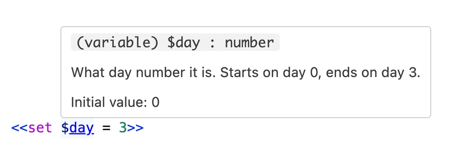Hovering over a variable to see its description
